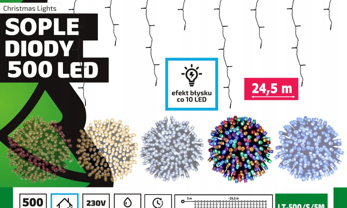Sople LED Oświetlenie Świąteczne 24,5m Zewnętrzne 500 LED Flash - Multikolor