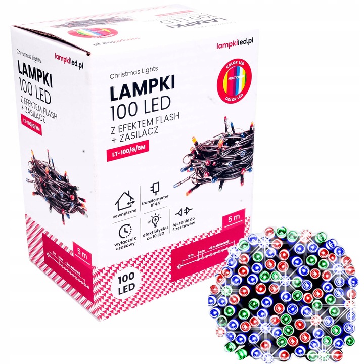 Lampki choinkowe łańcuch led 5m zewnętrzne 100 LED z gniazdem - Flash - Multikolor 2 Lampki choinkowe łańcuch led 5m zewnętrzne 100 LED z gniazdem - Flash - Multikolor 22