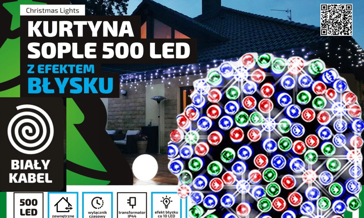 Sople LED Oświetlenie Świąteczne 24,5m Zewnętrzne 500 LED z gniazdem - Światło stałe - Multikolor