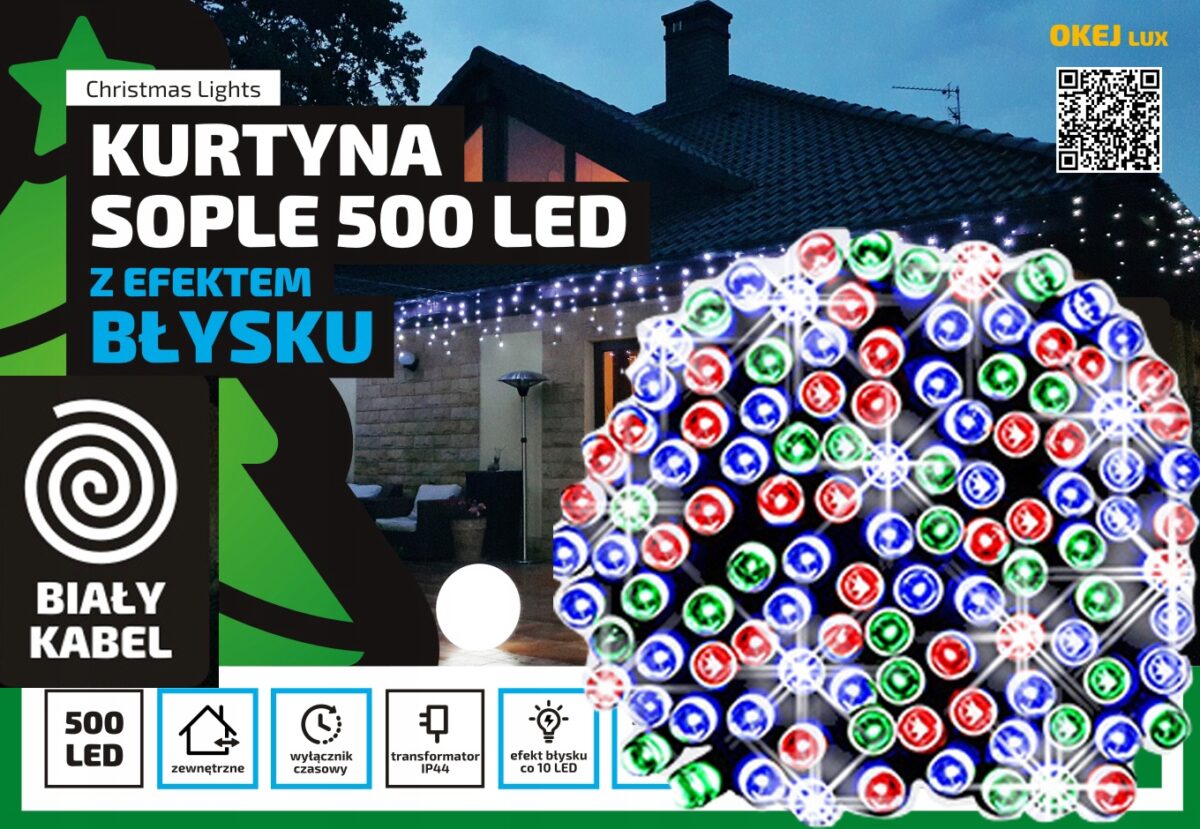 Sople LED Oświetlenie Świąteczne 24,5m Zewnętrzne 500 LED z gniazdem - Światło stałe - Multikolor 1