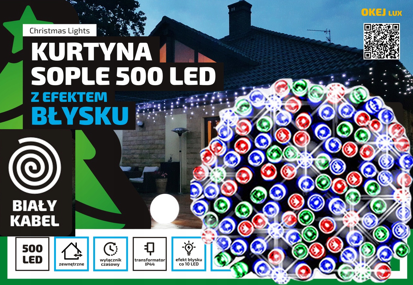 Sople LED Oświetlenie Świąteczne 24,5m Zewnętrzne 500 LED z gniazdem - Światło stałe - Multikolor 2 Sople LED Oświetlenie Świąteczne 24,5m Zewnętrzne 500 LED z gniazdem - Światło stałe - Multikolor 20