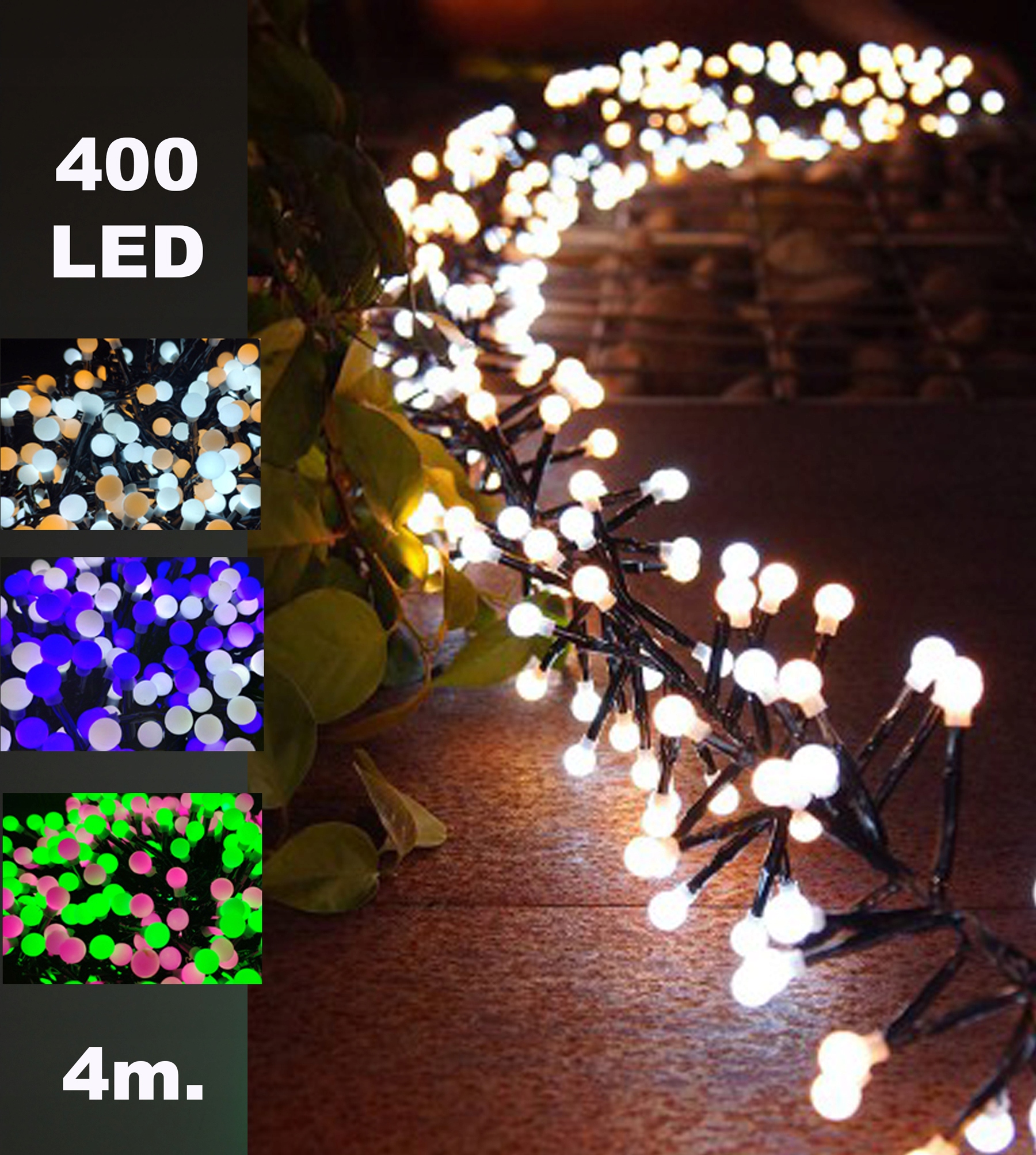 Girlanda led lampki choinkowe 4m zewnętrzne 400 LED Światło stałe - Ciepły + Zimny 2 Girlanda led lampki choinkowe 4m zewnętrzne 400 LED Światło stałe - Ciepły + Zimny 34