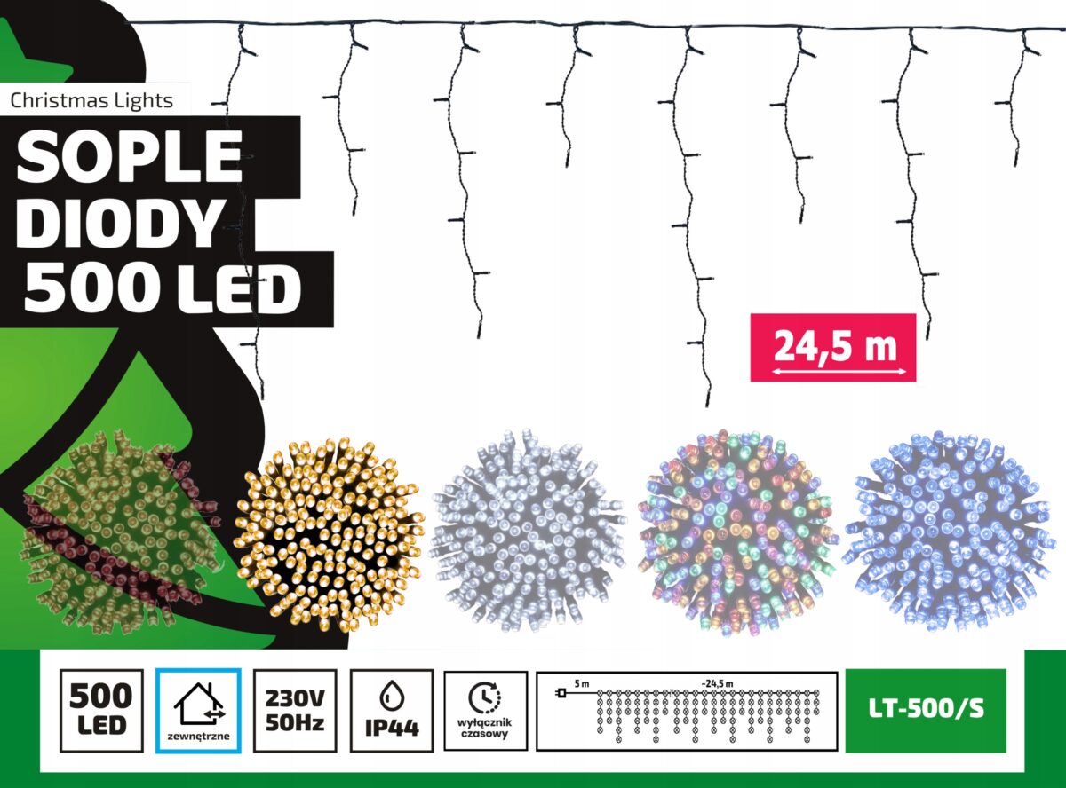 Sople led oświetlenie świąteczne 24,5 metra zewnętrzne 500 LED Światło stałe - Ciepły Biały 1