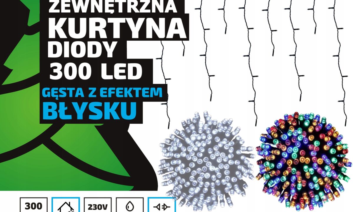 Sople led oświetlenie świąteczne 8,85m zewnętrzne 300 LED z gniazdem - Flash - Multikolor