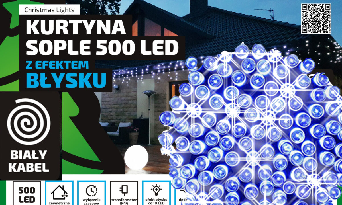 Sople LED Oświetlenie Świąteczne 24,5m Zewnętrzne 500 LED z gniazdem - Światło stałe - Niebieski