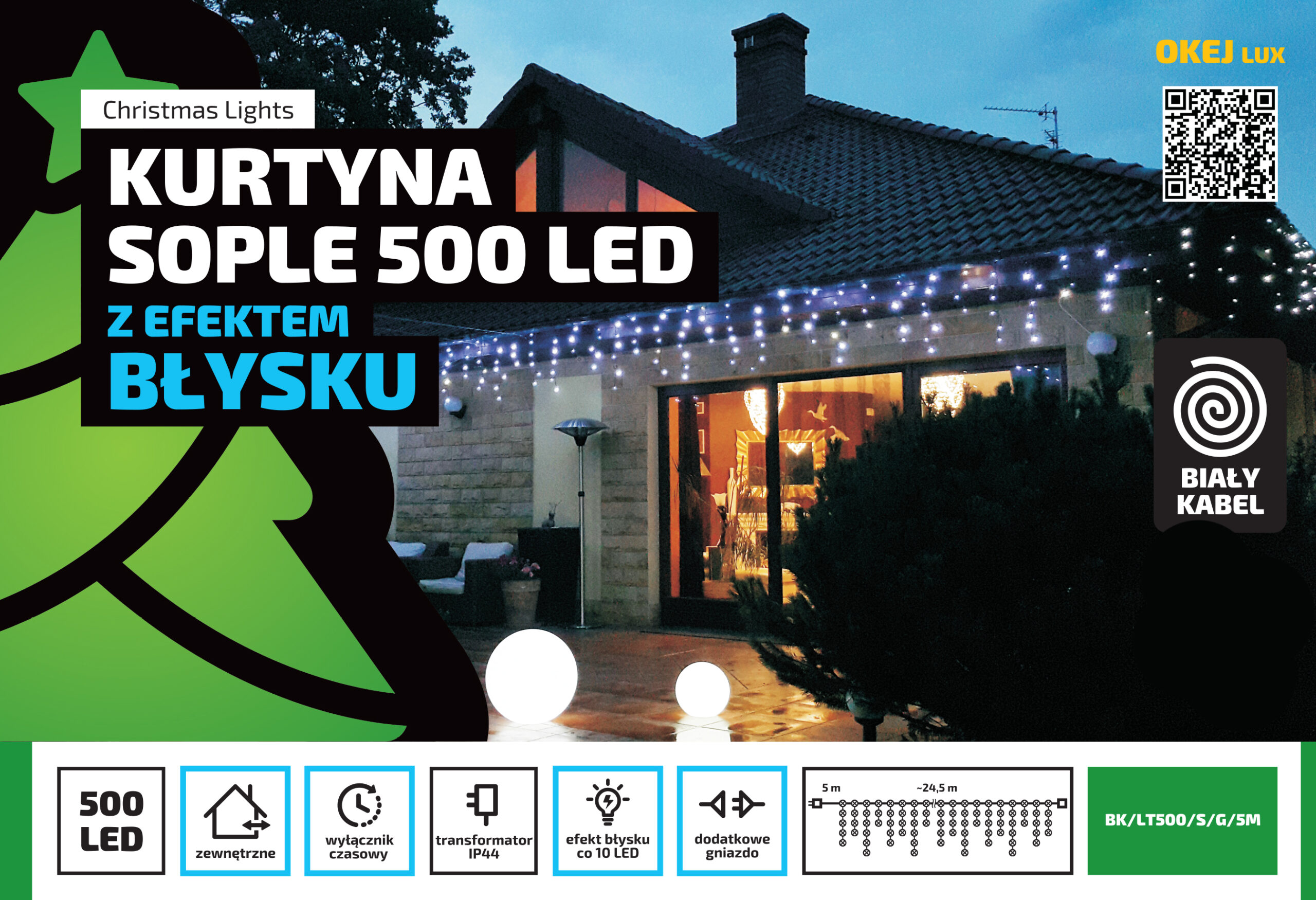 Sople LED Oświetlenie Świąteczne 24,5m Zewnętrzne 500 LED z gniazdem - Światło stałe - Ciepły Biały 3 Sople LED Oświetlenie Świąteczne 24,5m Zewnętrzne 500 LED z gniazdem - Światło stałe - Ciepły Biały 33